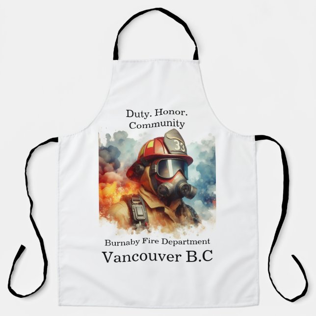 Brave firefighter in action amid swirling smoke apron (Front)