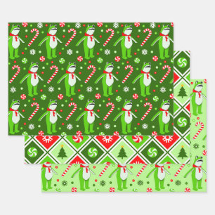 Brave Frog Christmas Holiday Wrapping Paper Sheet