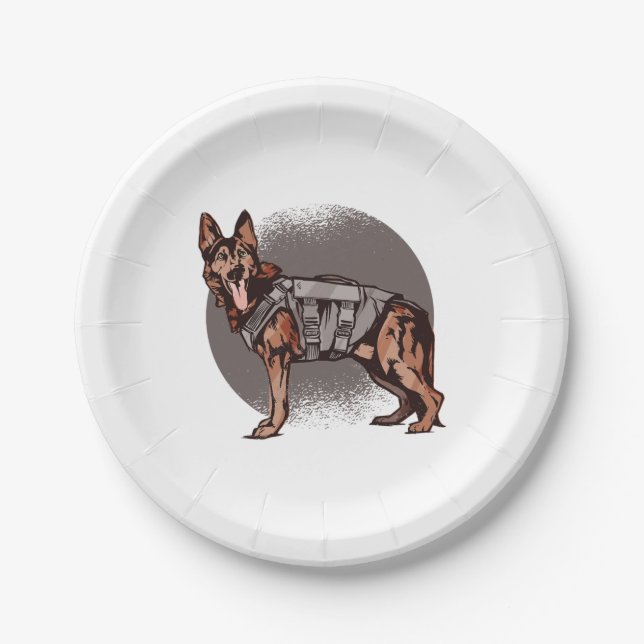 Brave German Shepherd Police Dog Paper Plate (Front)