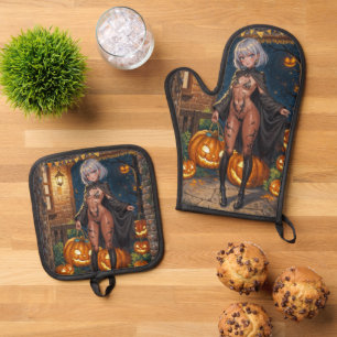 Brave Halloween Girl Trick or Treat Bodypainting Oven Mitt & Pot Holder Set