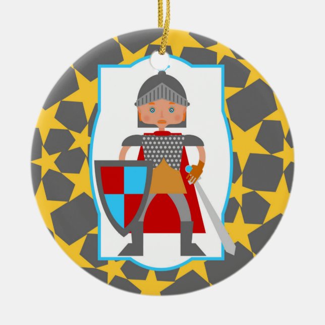 Brave Knight Boy Birthday Party Ceramic Ornament (Front)