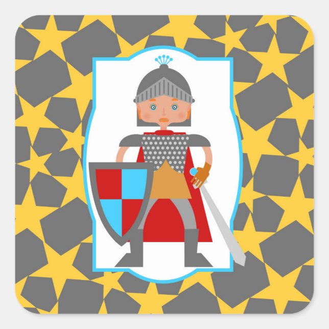Brave Knight Boy Birthday Party Square Sticker (Front)