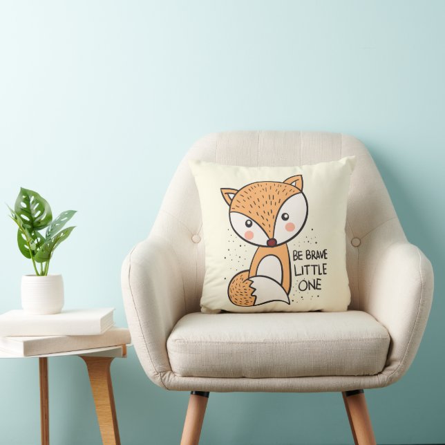 Brave little fox, cute fox drawing throw pillow (Chair)