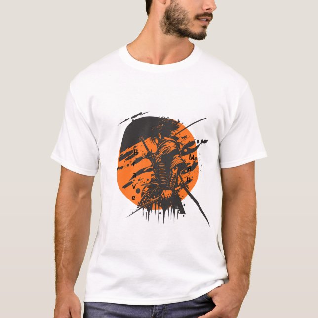 Brave Man Graphic T-Shirt | Black & Orange Design (Devant)
