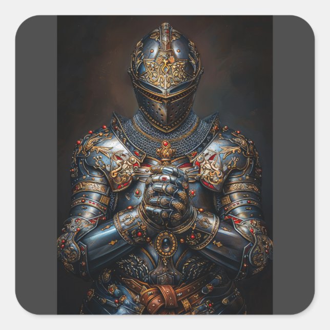 Brave Medieval Knight Square Sticker (Front)