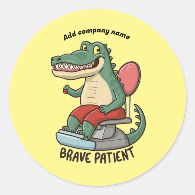 brave patient crocodail dentist for kids classic round sticker (Front)