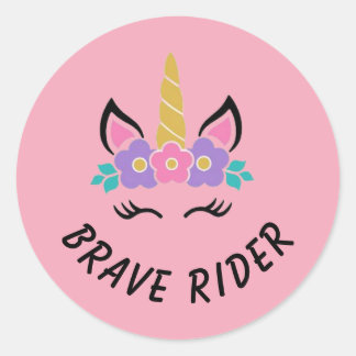 Brave Rider Unicorn Rose Classic Round Sticker