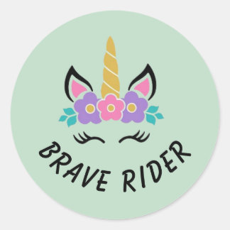 Brave Rider Unicorn Sage Green Classic Round Sticker