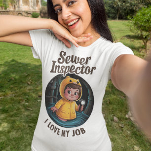 Brave Sewer Inspector Child in Vibrant Raincoat T-Shirt