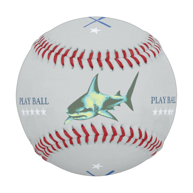 brave shark baseballer personalized baseball (Front)