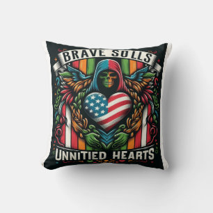 Brave Souls United Hearts" – Bold Multicolored Typ Throw Pillow