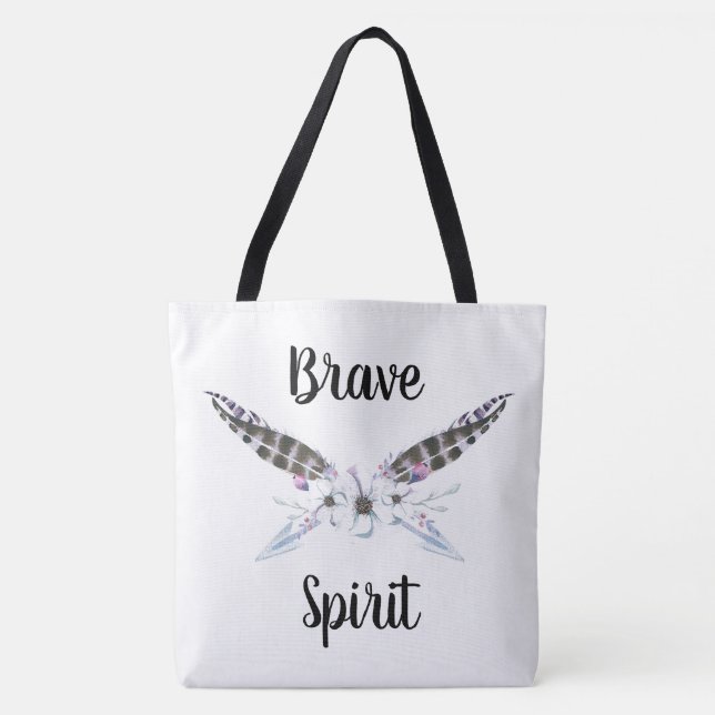 Brave Spirit with Feathers, Arrows and Flowers Tote Bag (Front)