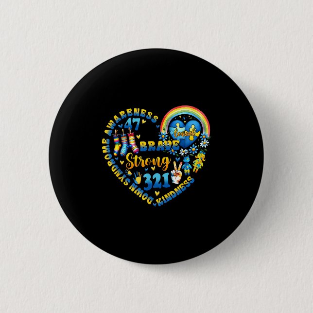Brave strong 321 down syndrome awareness kindness 2 inch round button (Front)