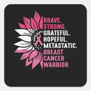 Brave Strong Grateful Breast Cancer Awareness Square Sticker
