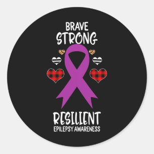 Brave Strong Resilient Epilepsy Awareness Ribbon L Classic Round Sticker