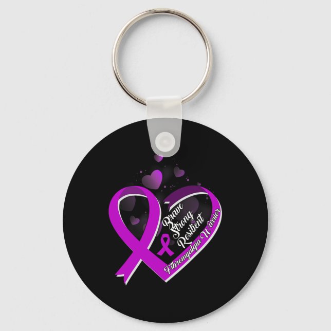 Brave Strong Resilient Fibromyalgia Warrior Awaren Keychain (Front)