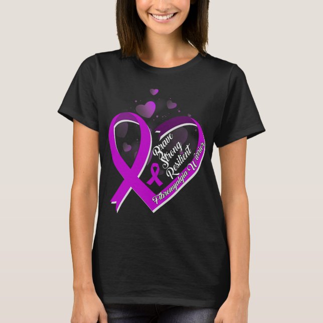 Brave Strong Resilient Fibromyalgia Warrior Awaren T-Shirt (Front)
