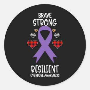 Brave Strong Resilient Overdose Awareness Ribbon L Classic Round Sticker