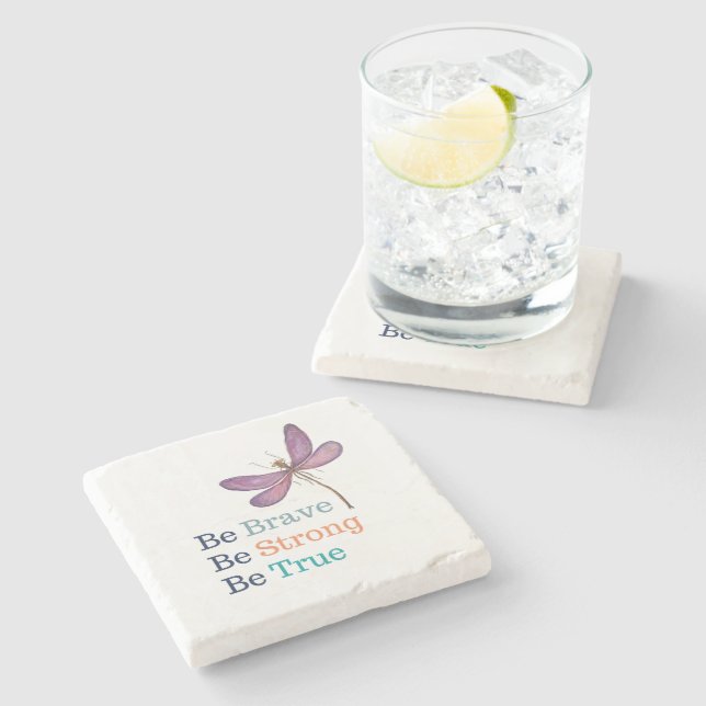 Brave Strong True Dragonfly Stone Coaster (Side)