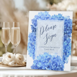 Bravest Blue Hydrangea Flowers Guest Book Pedestal Sign