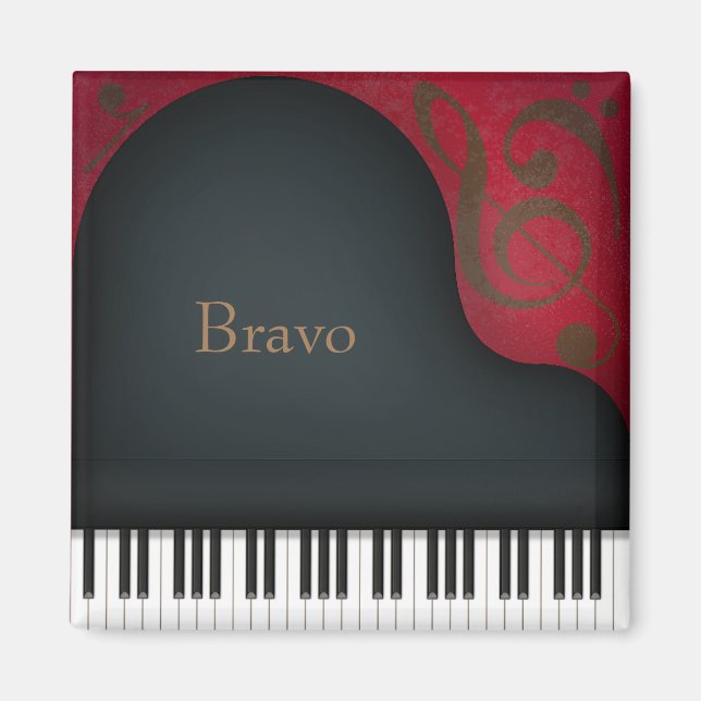 "Bravo" Black Grand Piano Performing Arts Custom Magnet (Front)