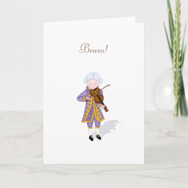 "Bravo!" Cute Mozart Violin Music Performance Note Card (Front)