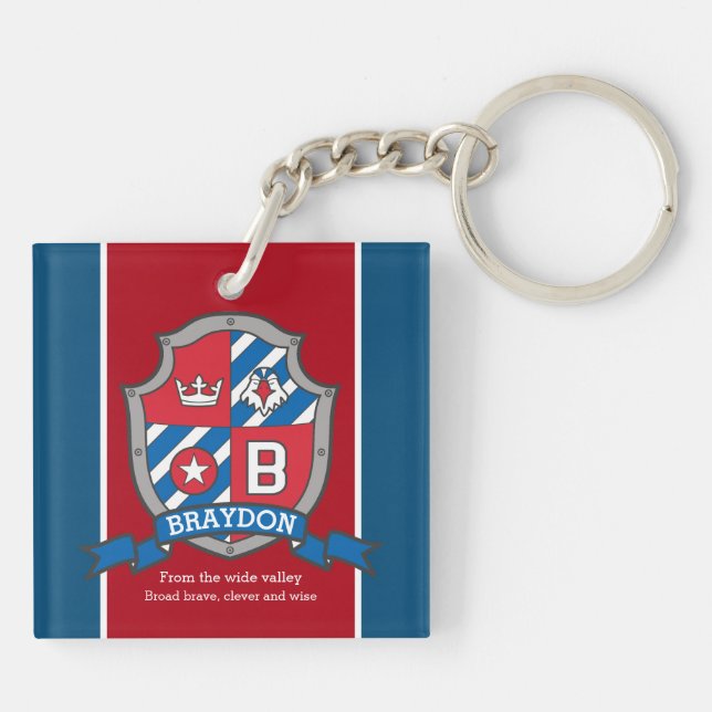Braydon name meaning boys shield bird custom keychain (Back)