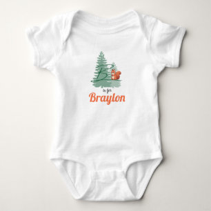 Braylon Name Reveal Letter Woodland Boy Squirrel Baby Bodysuit