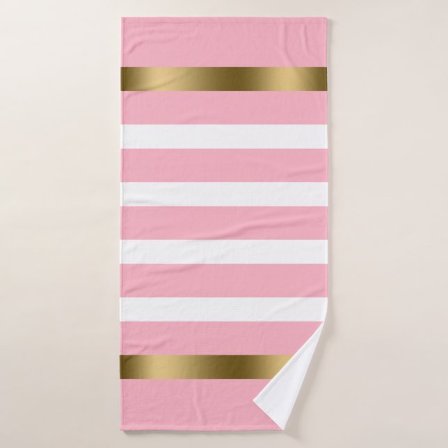 Brayures roses et blanches, accents d'or motif (Serviette de bain)
