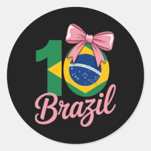 Brazil 10 Birthday Outfit With Pink Bow For Girls Classic Round Sticker