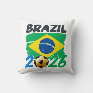 Brazil 2026 Soccer Fan Design with Flag Colors Foo Throw Pillow