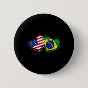 Brazil American Flag Heart Brazilian American Love 2 Inch Round Button