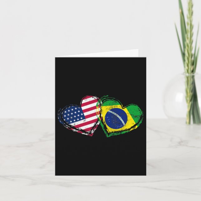 Brazil American Flag Heart Brazilian American Love Card (Front)