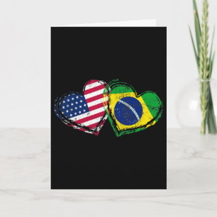 Brazil American Flag Heart Brazilian American Love Card