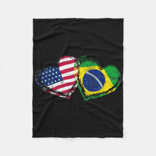 Brazil American Flag Heart Brazilian American Love Fleece Blanket