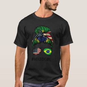Brazil American Flag   USA Brazilian Messy Bun T-Shirt