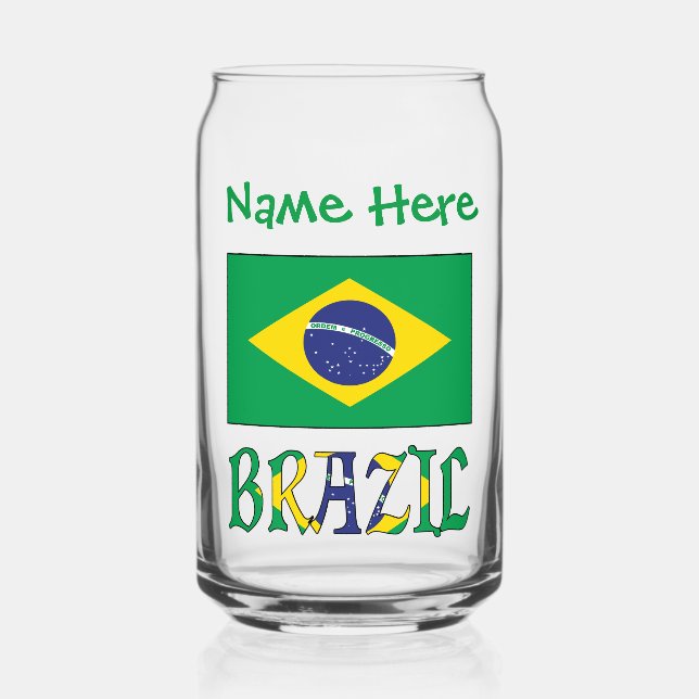 Brazil and Brazilian Flag Personalized  Can Glass (Front)