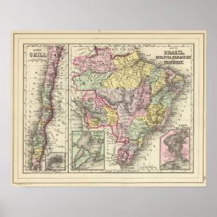 Brazil, Bolivia, Paraguay, Uruguay Poster