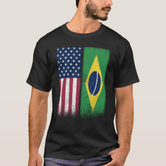 Brazil Brazilian American Flags Proud USA Brazil T-Shirt