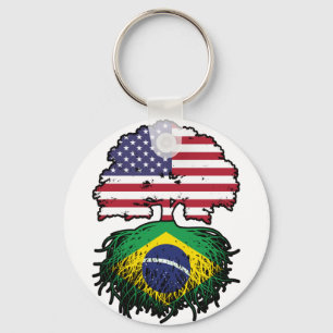 Brazil Brazilian American USA Tree Roots Flag Keychain