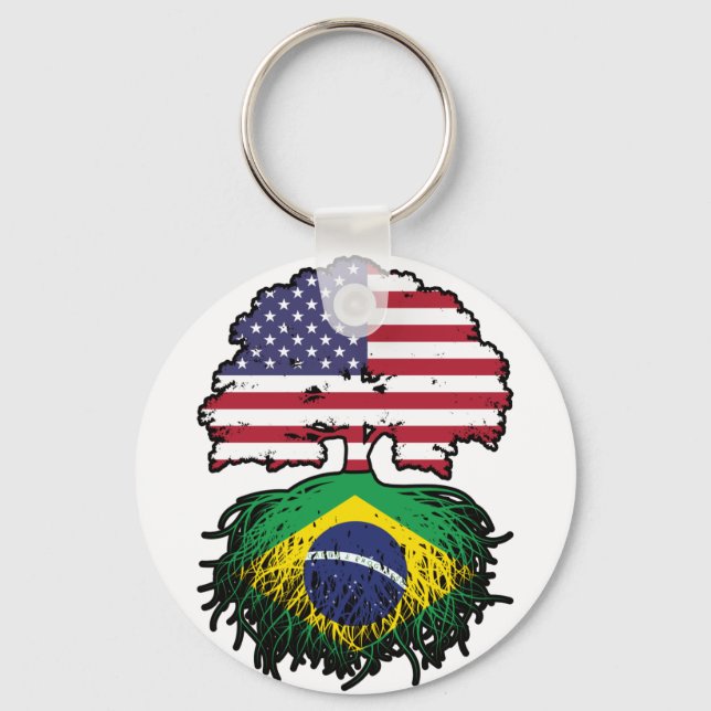 Brazil Brazilian American USA Tree Roots Flag Keychain (Front)
