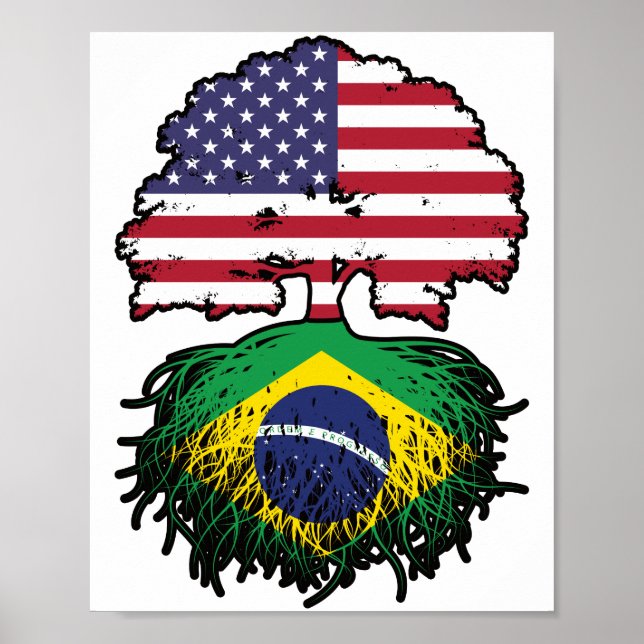 Brazil Brazilian American USA Tree Roots Flag Poster (Front)