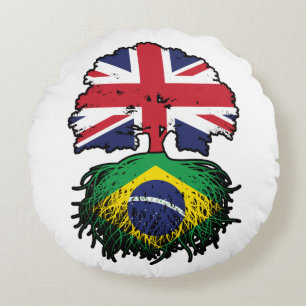 Brazil Brazilian British UK Tree Roots Flag Round Pillow