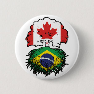 Brazil Brazilian Canadian Canada Tree Roots Flag 2 Inch Round Button