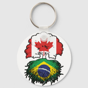 Brazil Brazilian Canadian Canada Tree Roots Flag Keychain