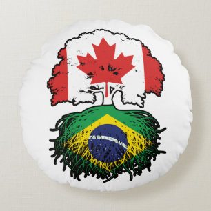 Brazil Brazilian Canadian Canada Tree Roots Flag Round Pillow