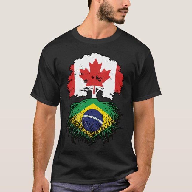 Brazil Brazilian Canadian Canada Tree Roots Flag T-Shirt (Front)
