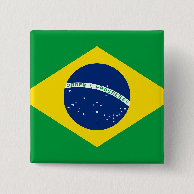Brazil (Brazilian) Flag 2 Inch Square Button (Front)