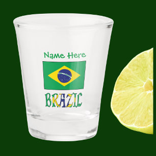 Brazil Brazilian Flag Green Personalized Shot Glass
