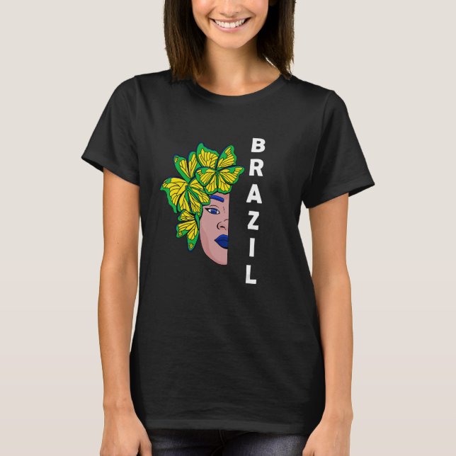 Brazil Brazilian Flag Half Face Butterfly Brazilia T-Shirt (Front)
